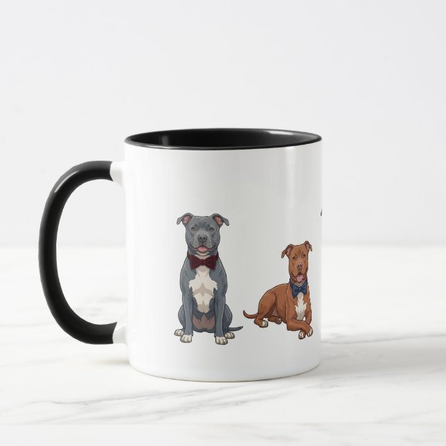 Dapper Pit Bulls Bow Tie Dog Coffee Mug (Left)