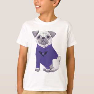 Dapper pug with purple sweater