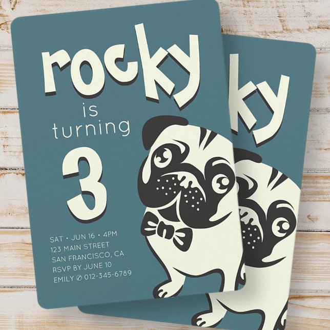 Dapper Puppy Dog Pug Birthday Invitation (Creator Uploaded)
