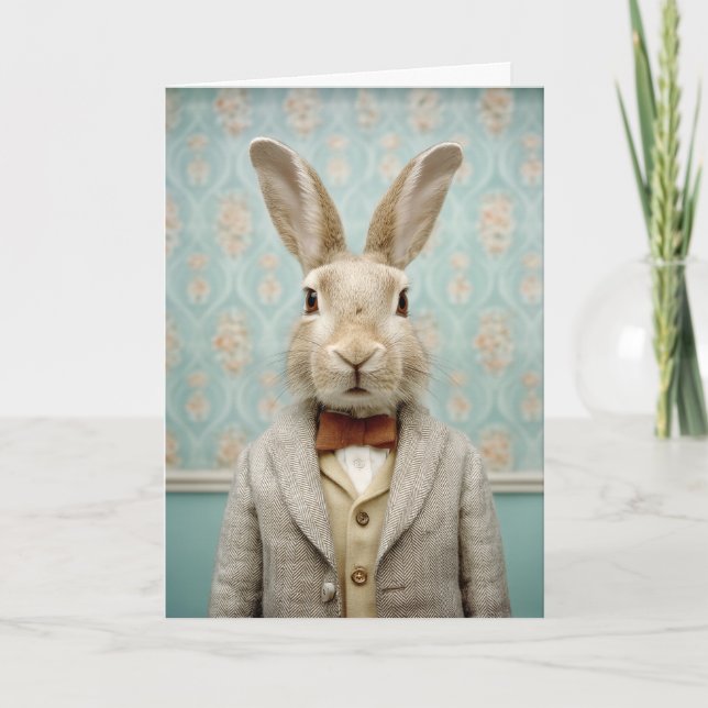 Dapper Rabbit Portrait Vintage Style Card (Front)
