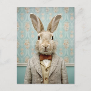 Dapper Rabbit Portrait Vintage Style Postcard