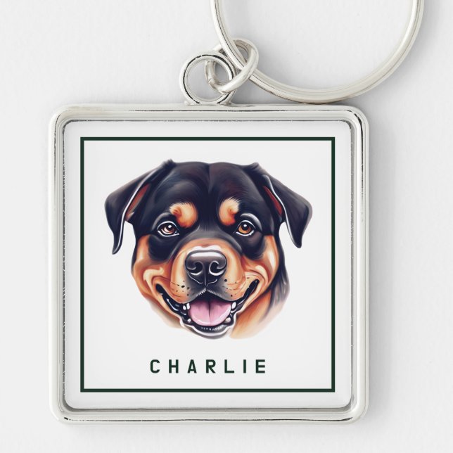 Dapper Rottweiler Pup Personalised Key Ring (Front)