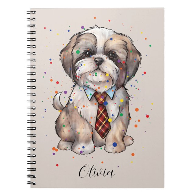 Dapper Shih Tzu Notebook – Watercolor Dog with Tie (Front)