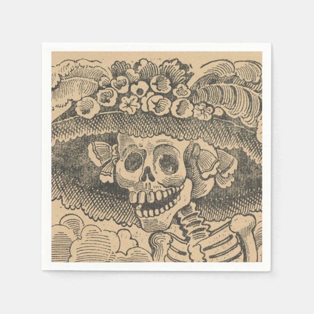Dapper Skeleton (Calavera Catrina) (Elegant Skull) Napkin (Front)