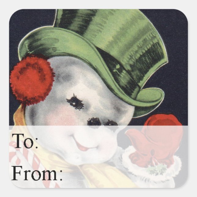 Dapper Snowman Vintage Christmas Gift Tag (Front)