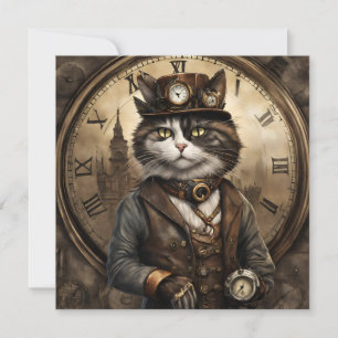 Dapper Steampunk Calico Cat Holiday Card