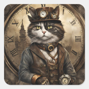 Dapper Steampunk Calico Cat Square Sticker