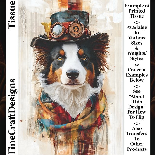 Dapper Steampunk Dog, Top Hat, Scarf DB1 Decoupage Tissue Paper (Creator Uploaded)