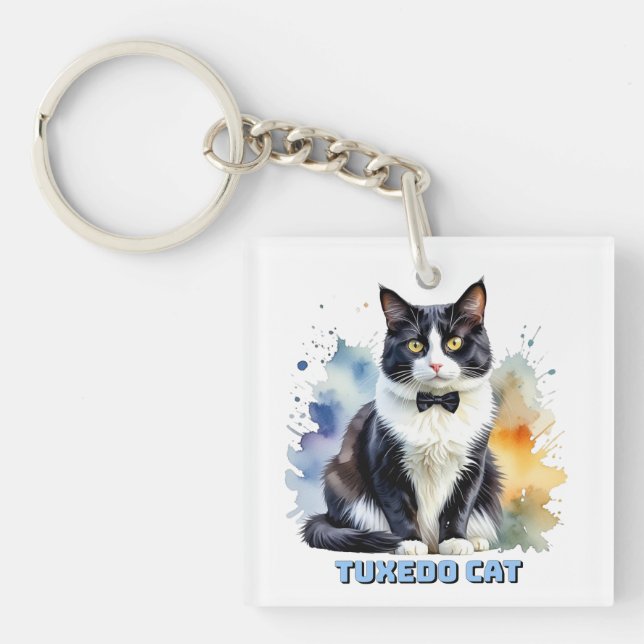 Dapper Tuxedo Cat Key Ring (Front)