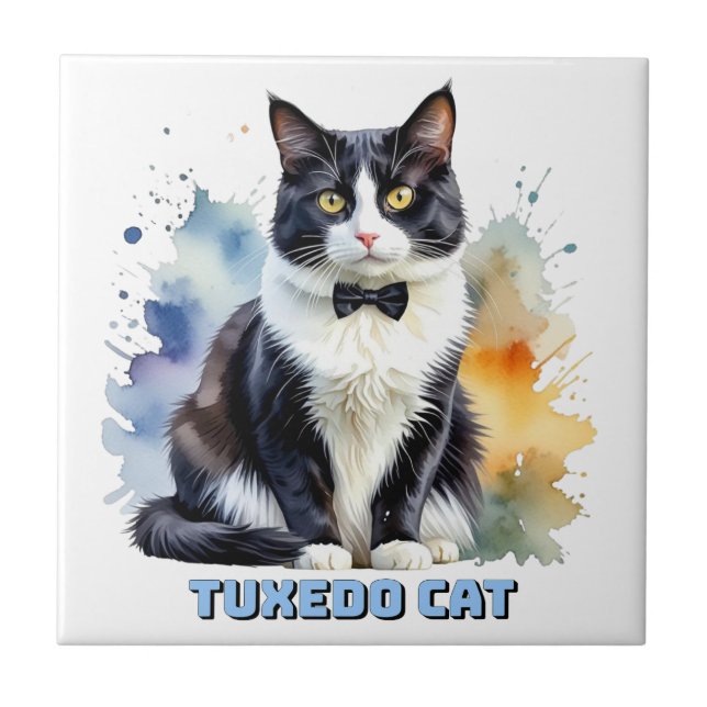 Dapper Tuxedo Cat Tile (Front)