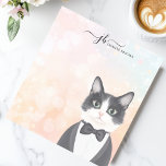 Dapper Tuxedo Cat Watercolor Personalised Notepad<br><div class="desc">This personalised notepad features an adorable tuxedo cat dressed in a formal bow tie and suit, set against a soft pastel watercolor background with a subtle bokeh effect. The charming and whimsical design is perfect for cat lovers, pet owners, and those who enjoy stylish and playful stationery. Customise the text...</div>
