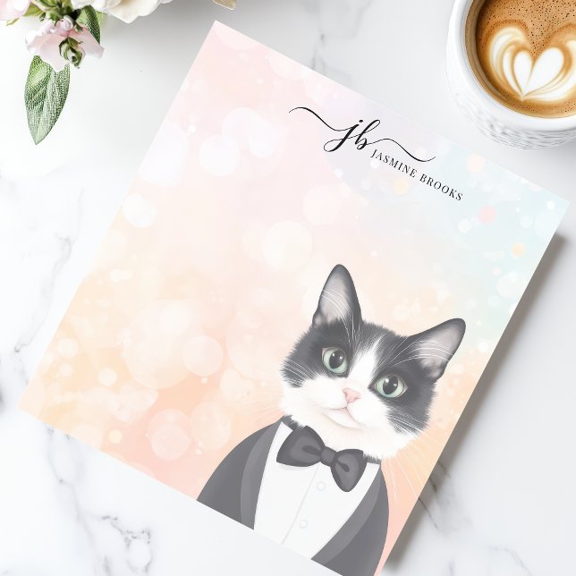 Dapper Tuxedo Cat Watercolor Personalised Notepad (Creator Uploaded)
