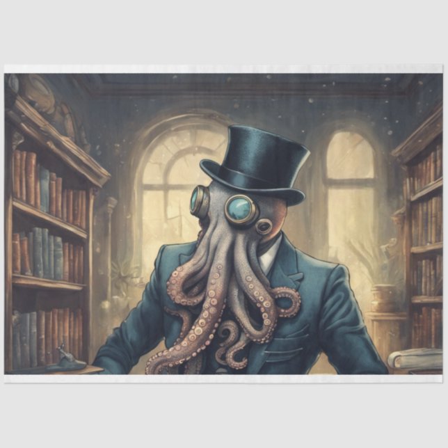Dapper Underwater Octopus Office Edition Decoupage Tissue Paper (Front)