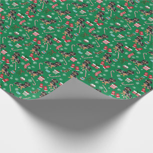 Dapple Dachshund Christmas Candy Canes Green Patte Wrapping Paper