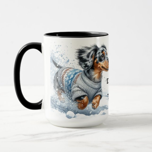 Dapple Dachshund Christmas Coffee Mug Cup (Left)