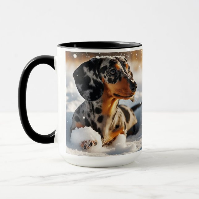 Dapple Dachshund Christmas Coffee Mug Cup (Left)