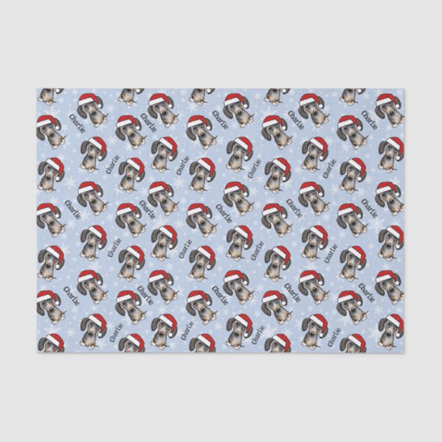 Dapple Dachshund Christmas Custom Name Cute Dog Tissue Paper (Front)