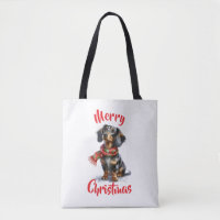 Dapple Dachshund Merry Christmas Tote