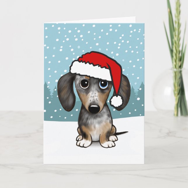 Dapple Dachshund Santa Cute Wiener Dog Christmas Holiday Card (Front)