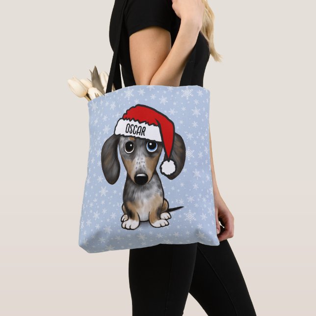 Dapple Dachshund Santa Cute Wiener Dog Tote Bag (Close Up)
