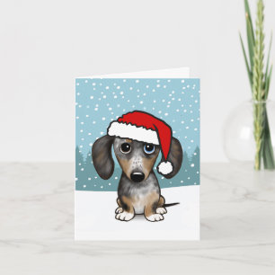 Dapple Dachshund Santa Wiener Dog Christmas Holiday Card