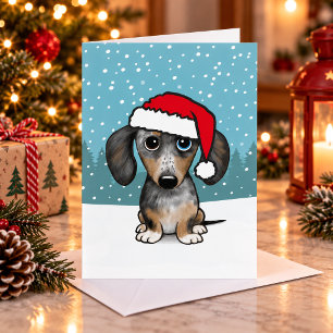 Dapple Dachshund Santa Wiener Dog Christmas Holiday Card