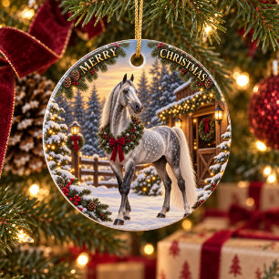 Dapple Grey American Saddlebred Merry Christmas Ceramic Tree Decoration