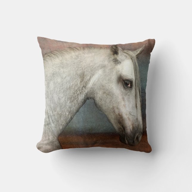 Dapple Grey Andalusian Horse Portrait Cushion (Front)
