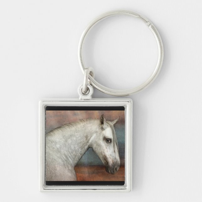 Dapple Grey Andalusian Horse Portrait Key Ring (Front)