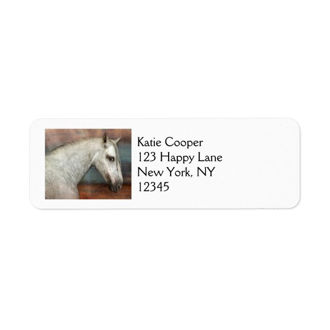Dapple Grey Andalusian Horse Portrait Label (Front)