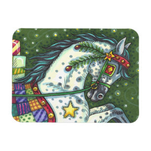 DAPPLE GREY IN A ONE HORSE OPEN SLEIGH, COLORFUL MAGNET