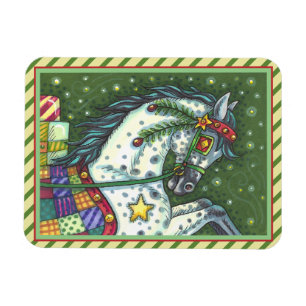 DAPPLE GREY IN A ONE HORSE OPEN SLEIGH, COLORFUL MAGNET