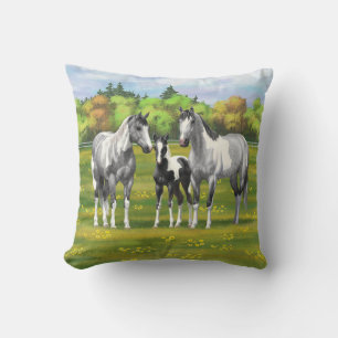 Dapple Grey Pinto Paint Horses In Summer Pasture Cushion