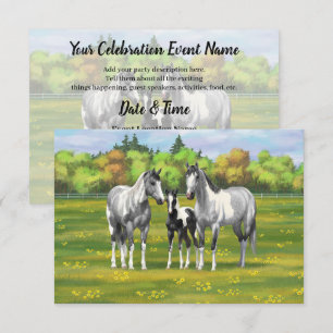 Dapple Grey Pinto Paint Horses In Summer Pasture Invitation