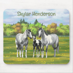 Dapple Grey Pinto Paint Horses In Summer Pasture Mouse Mat