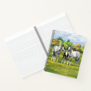 Dapple Grey Pinto Paint Horses In Summer Pasture Notebook