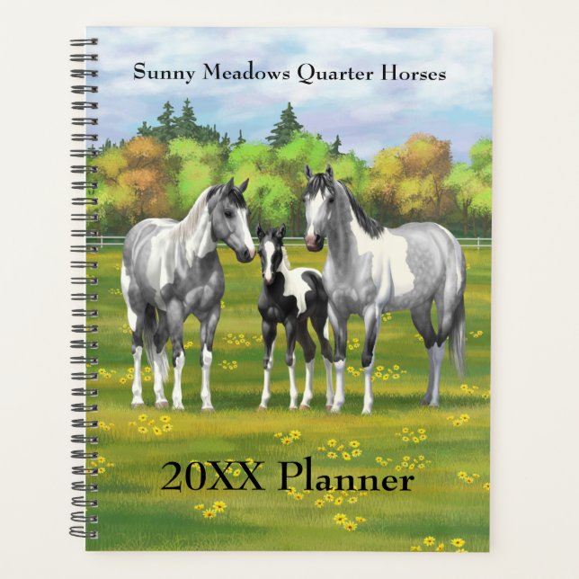 Dapple Grey Pinto Paint Horses In Summer Pasture Planner (Front)