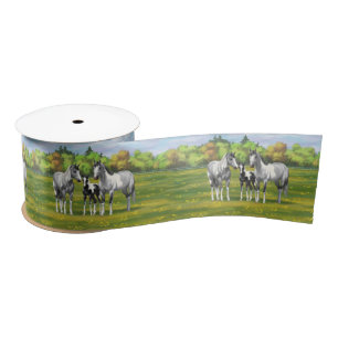 Dapple Grey Pinto Paint Horses In Summer Pasture Satin Ribbon