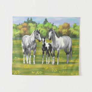 Dapple Grey Pinto Paint Horses In Summer Pasture Tapestry