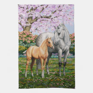 Dapple Grey Quarter Horse Mare Palomino Foal Tea Towel