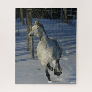 Dapple Grey Trakehner Running in the Snow Jigsaw Puzzle