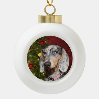 Dappled Dachshund Christmas Ceramic Ball Christmas Ornament