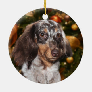 Dappled Dachshund Christmas Ceramic Tree Decoration