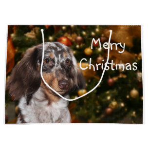 Dappled Dachshund Christmas Large Gift Bag