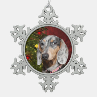 Dappled Dachshund Christmas Snowflake Pewter Christmas Ornament