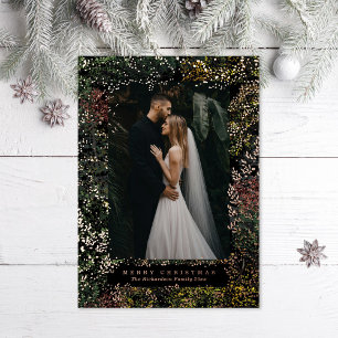 Dappled Forest Painted Changing Leaves Photo Foil Holiday Card