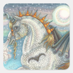 DAPPLED GOTH UNICORN, HALLOWEEN HORSE STICKERS Squ