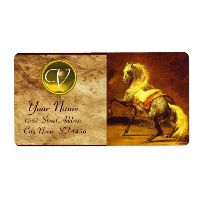 DAPPLED GREY HORSE MONOGRAM , brown gold yellow (Front)