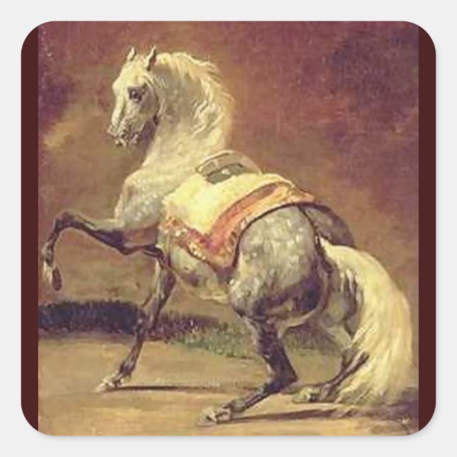 DAPPLED GREY HORSE , Yellow Brown Square Sticker (Front)