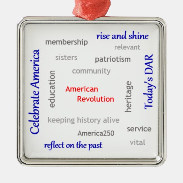 DAR Word Cloud Metal Tree Decoration (Front)